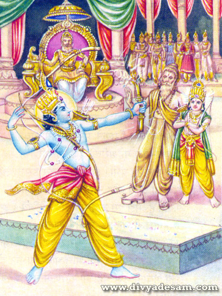 Sri Rama breaking the Bow to marry Sita